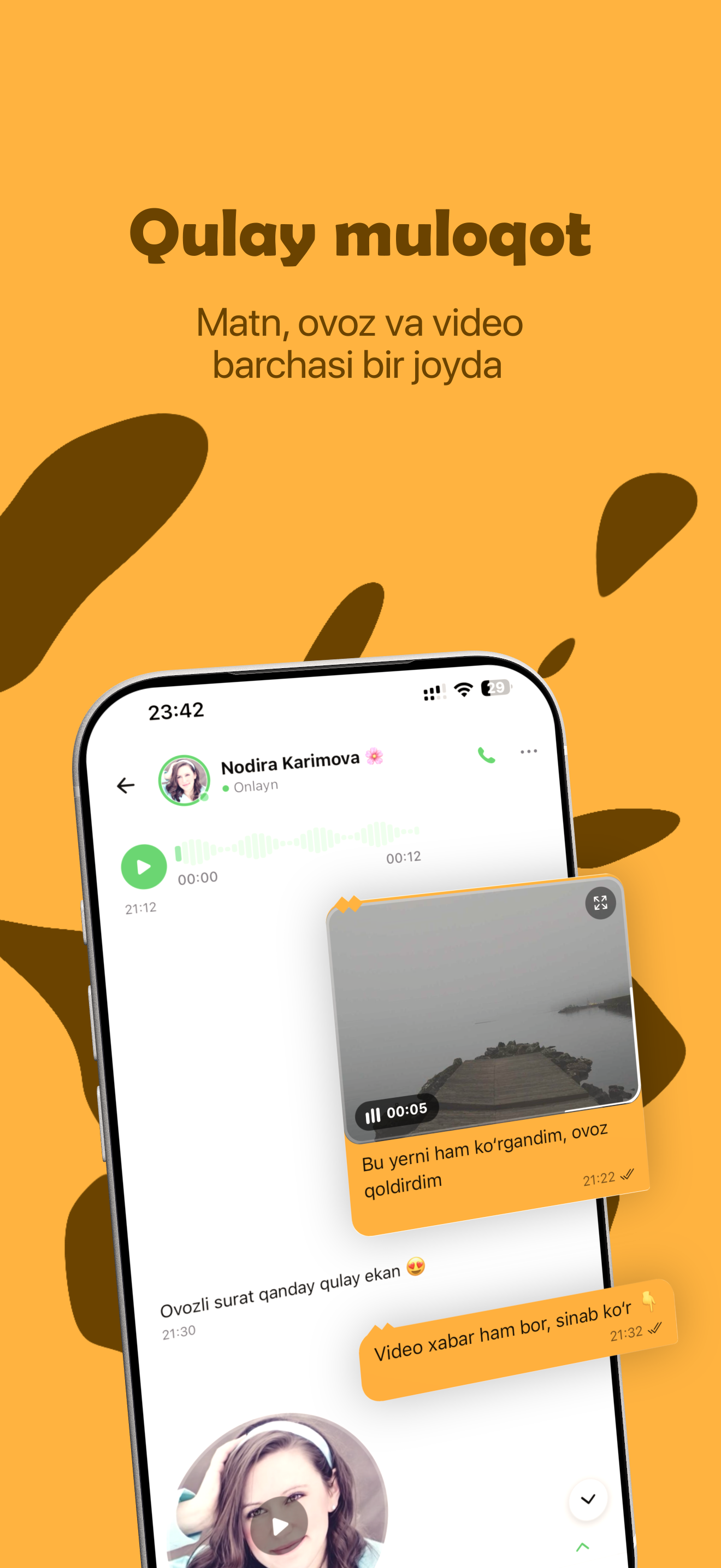 Uzbekhub chatida ovozli xabar va video xabar